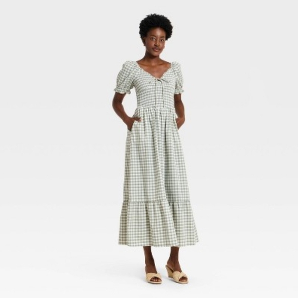 Universal Thread Dresses & Skirts - Women's Western Puff Short Sleeve Smocked Midi A-Line Dress - Universal Thread
